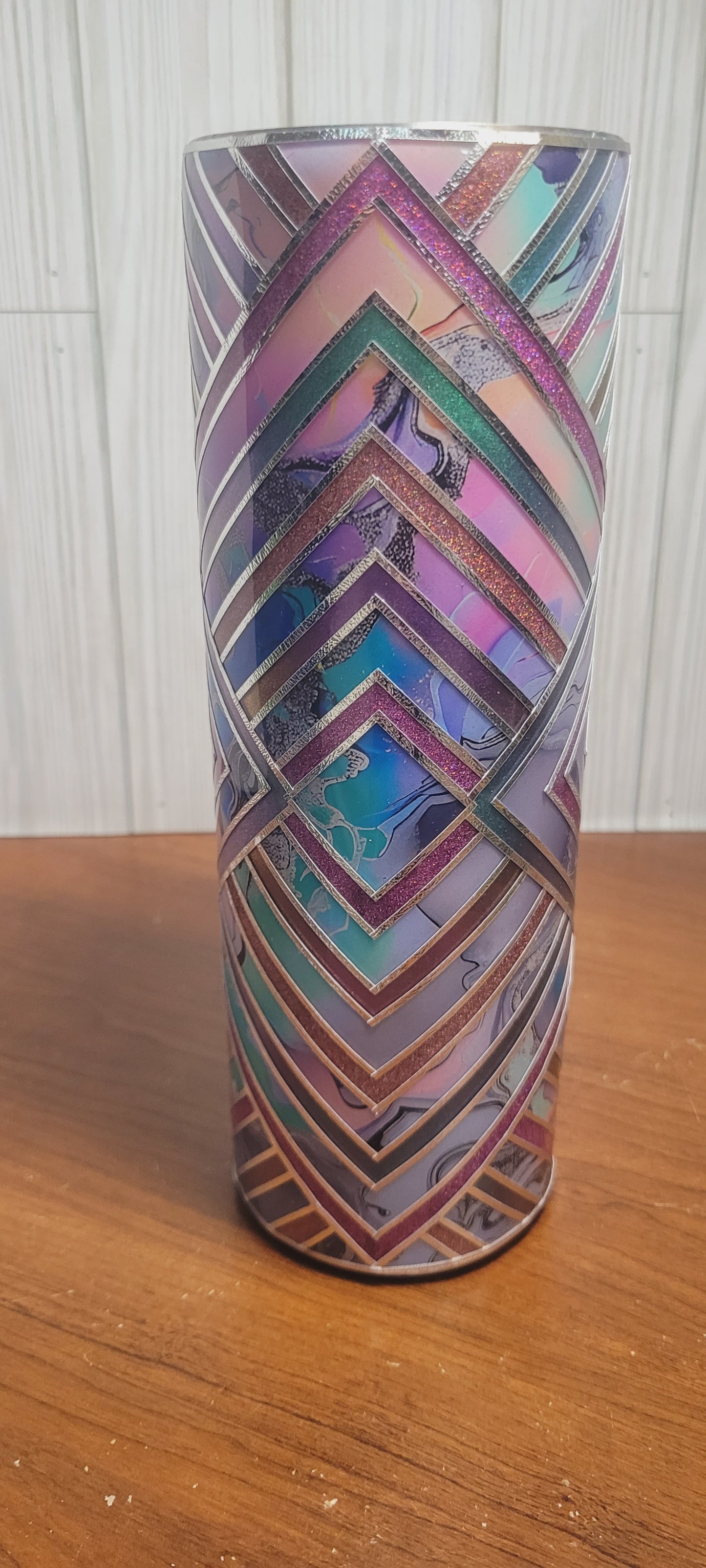 Hand Decorated Tumbler (30oz) MARBLE N GLITTER TEMPLATE SILVER STRIPING