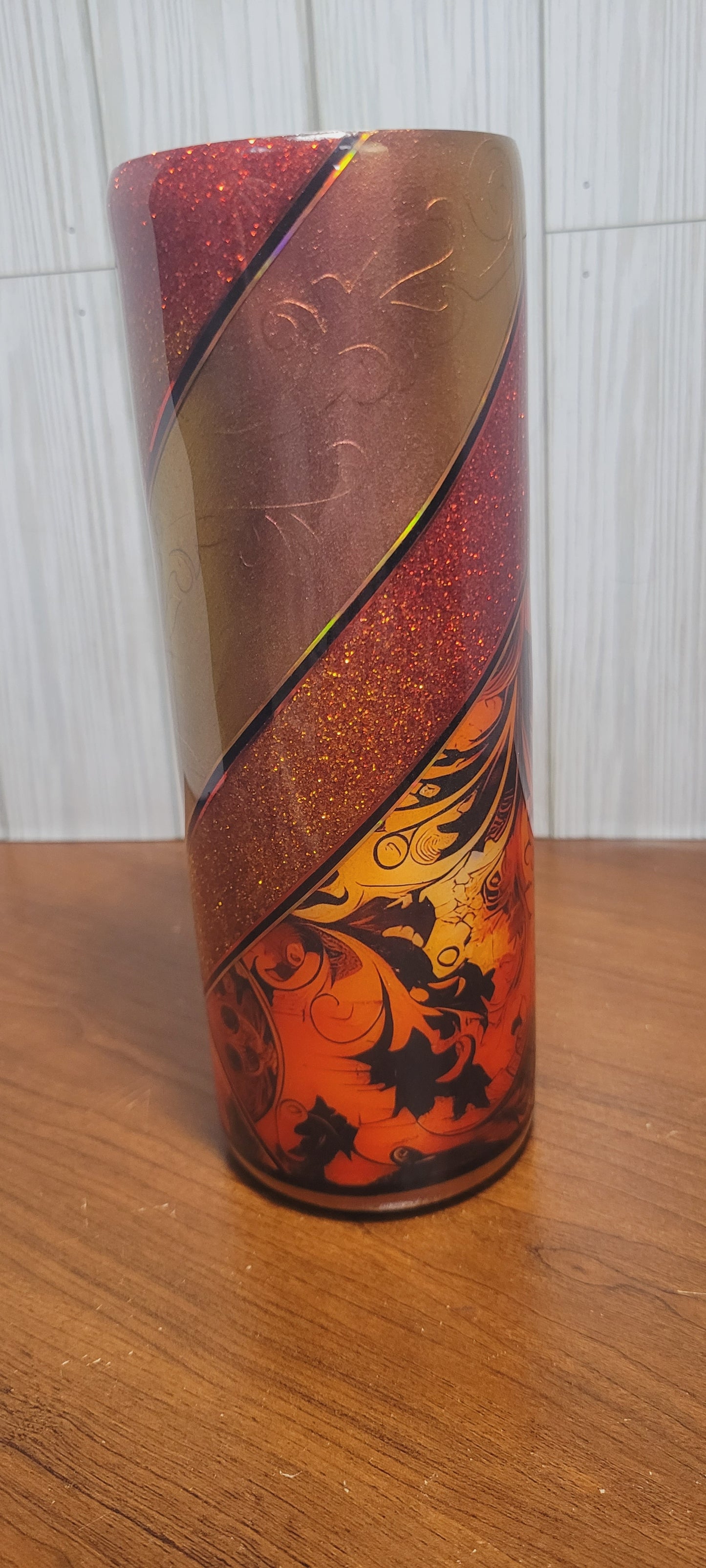 Hand Decorated Tumbler (20oz) red orange ombre vsplit