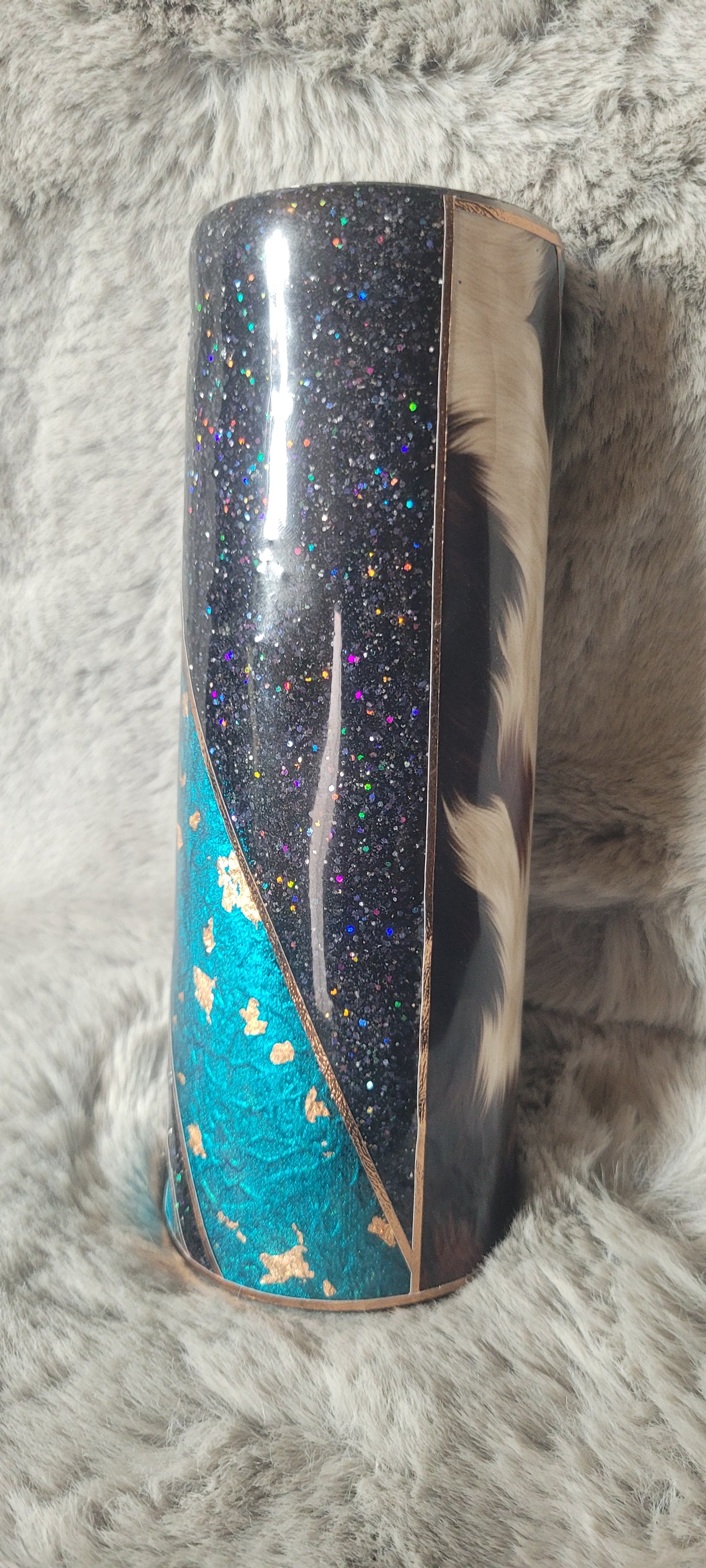 Hand Decorated Tumbler (20oz) cowhide mixed media