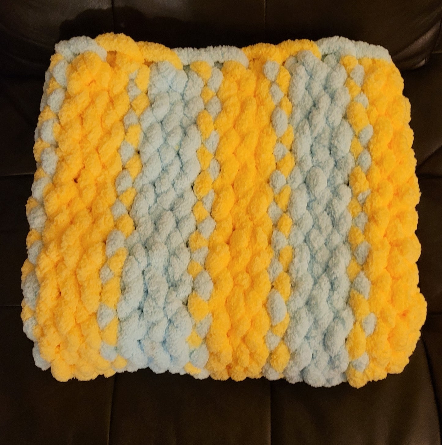 Chunky Yarn Blanket Yelloe and Blue 31"x33"