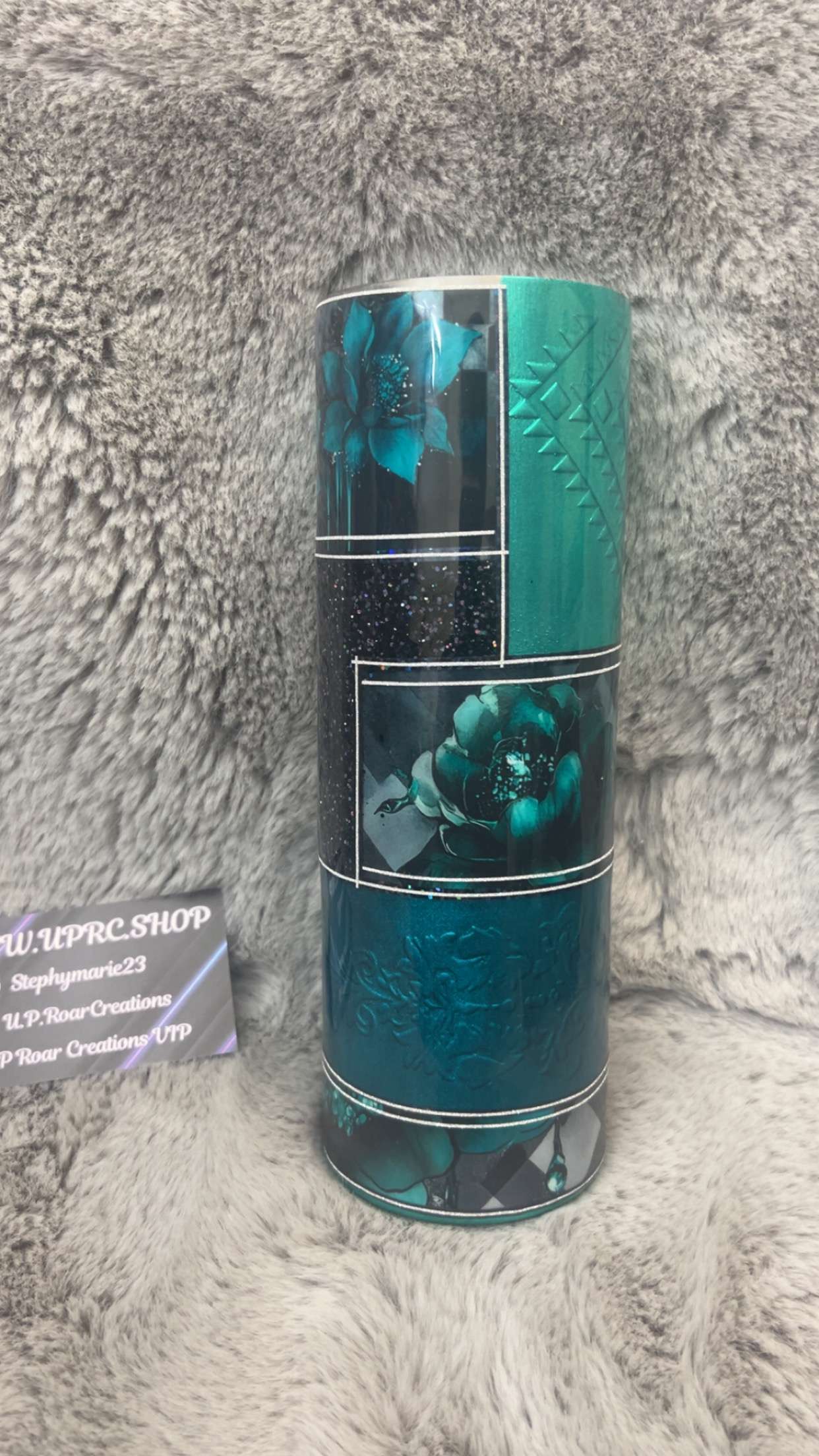 Hand Decorated Tumbler (30oz Skinny)TEAL WITH GOIN VIRAL #11