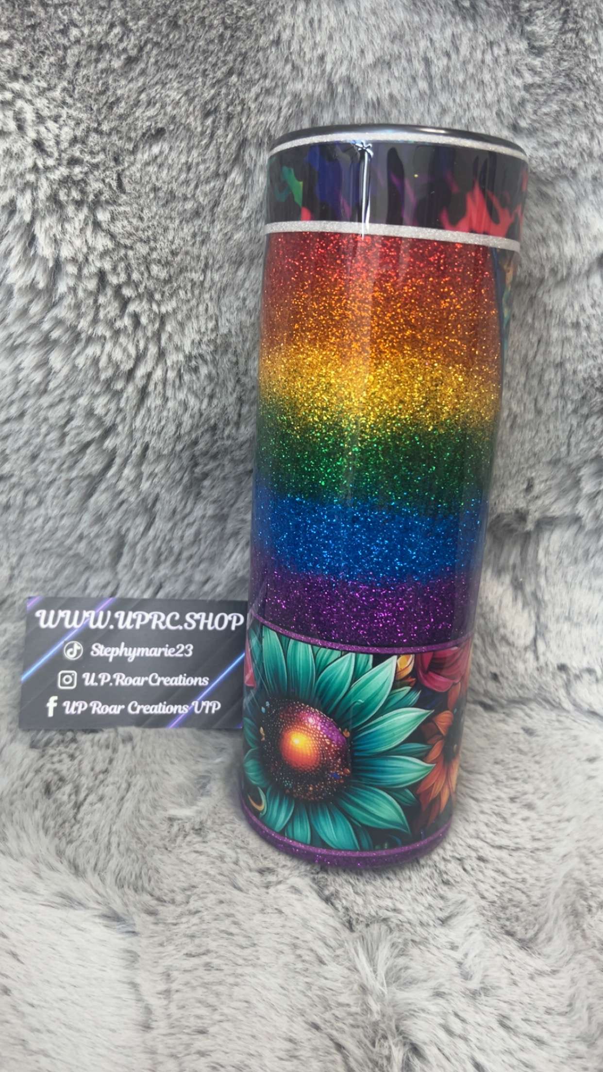 Hand Decorated Tumbler (30oz Skinny) RAINBOW OMBRE OPAL N CHEETAH #10