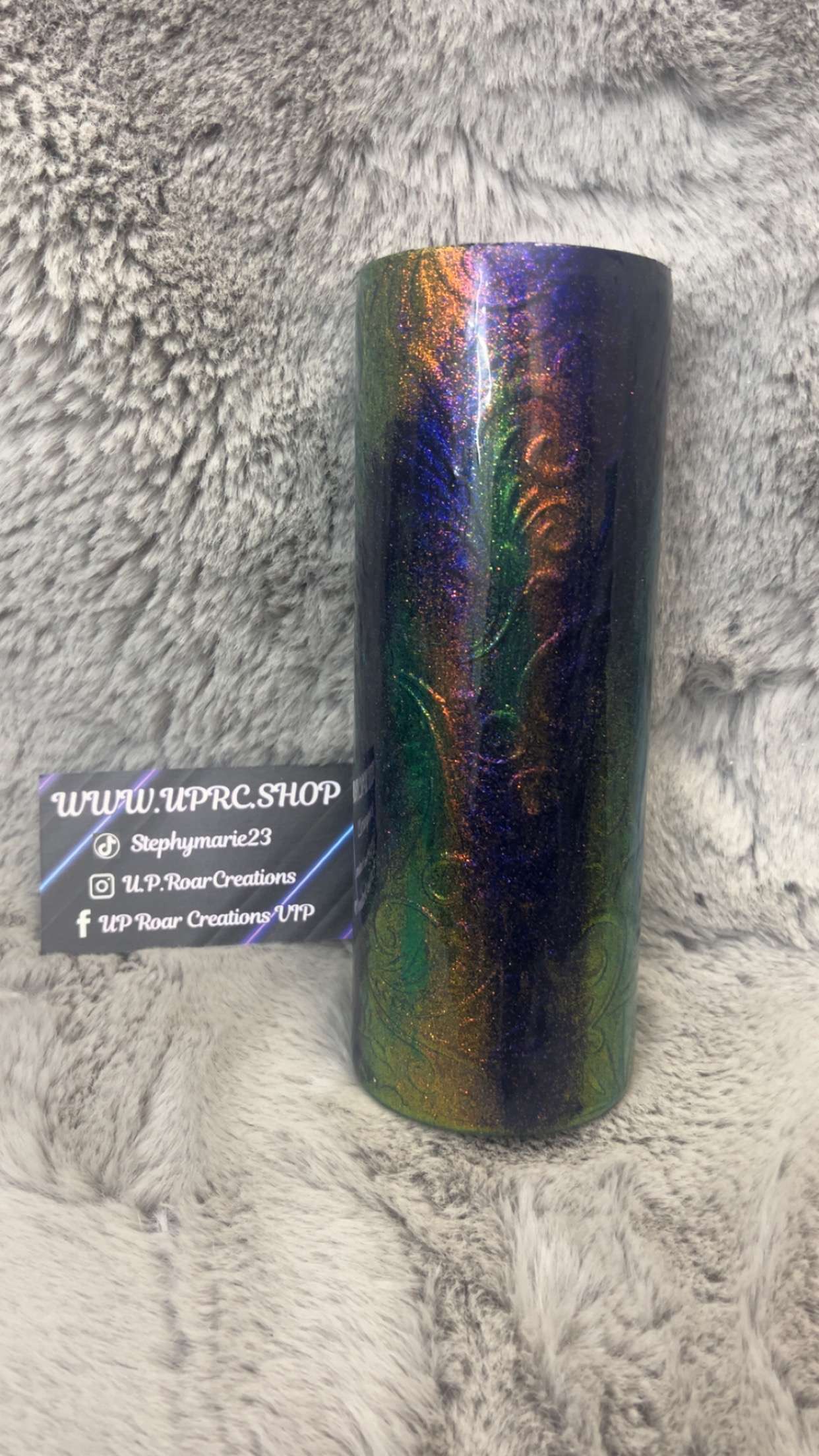 Hand Decorated Tumbler (20oz Skinny) TOOLED LEATHER COLORSHIFT GLITTER #43