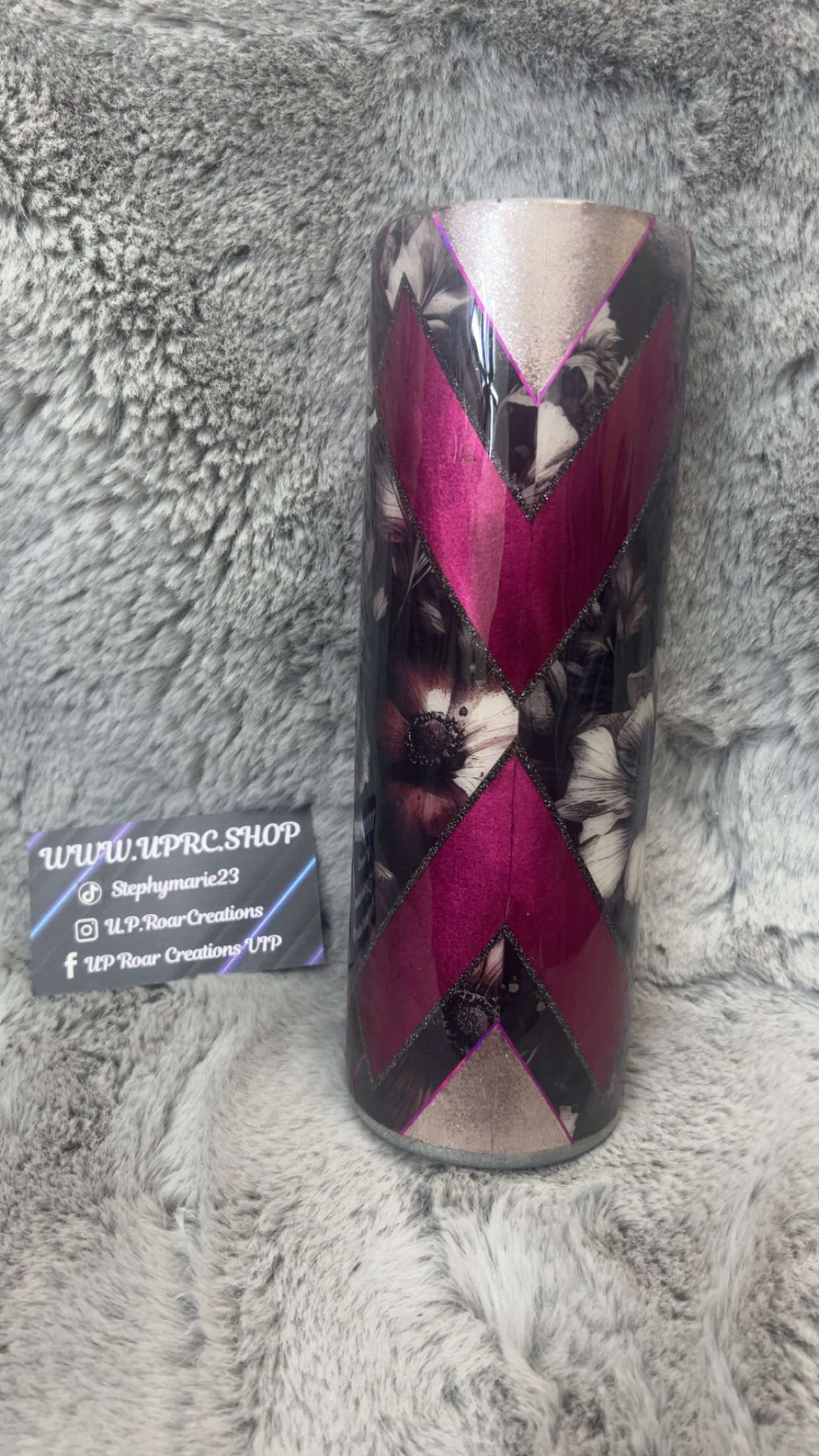 Hand Decorated Tumbler (30oz Skinny) BURGUNDY ROSE TEMPLATE #12