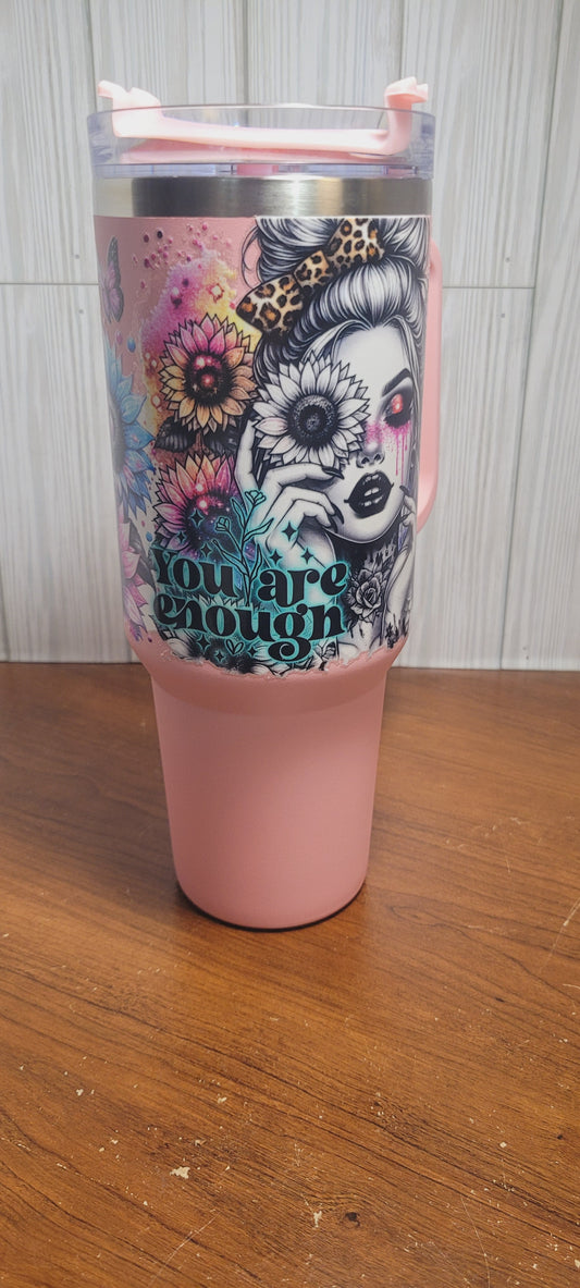 Tumbler (40oz) blue coated stainless steel "you are enough"