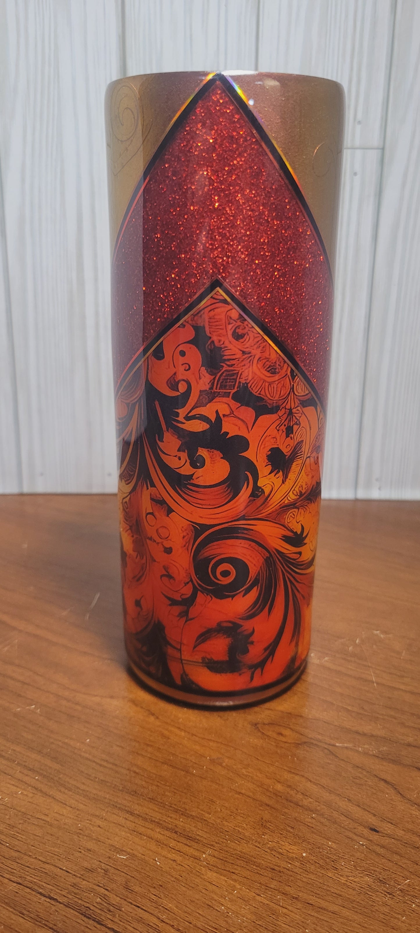 Hand Decorated Tumbler (20oz) red orange ombre vsplit