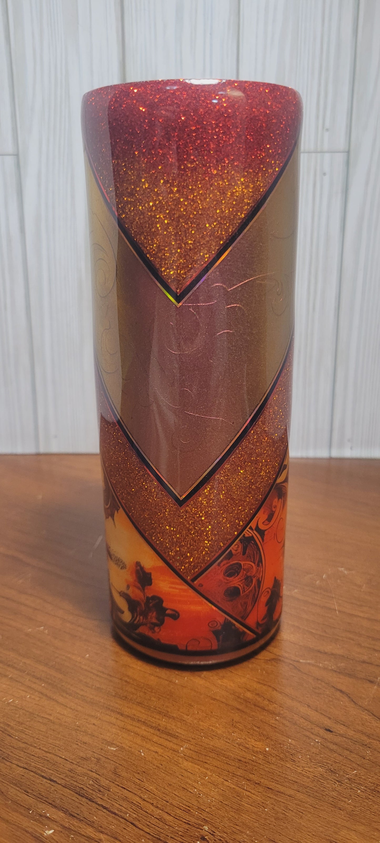 Hand Decorated Tumbler (20oz) red orange ombre vsplit