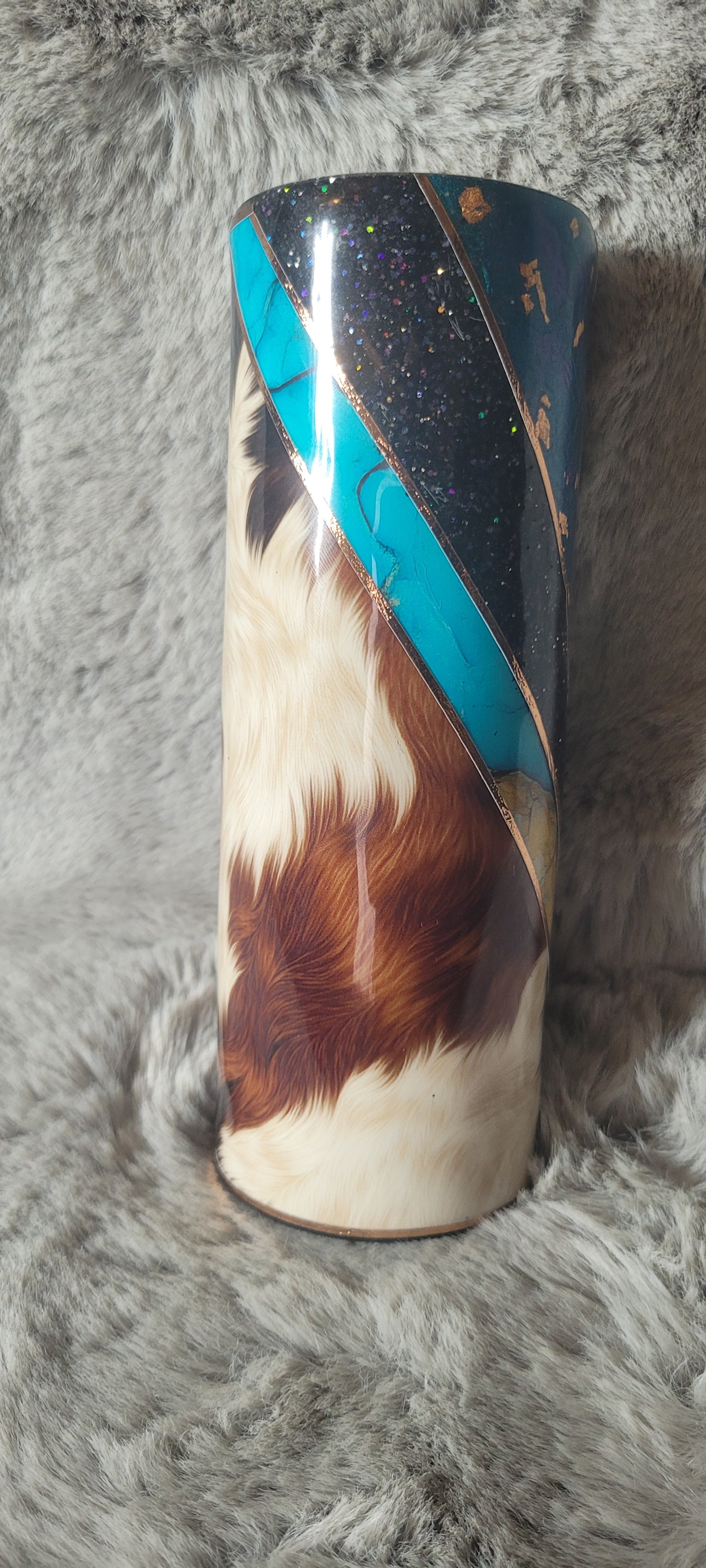 Hand Decorated Tumbler (20oz) cowhide mixed media