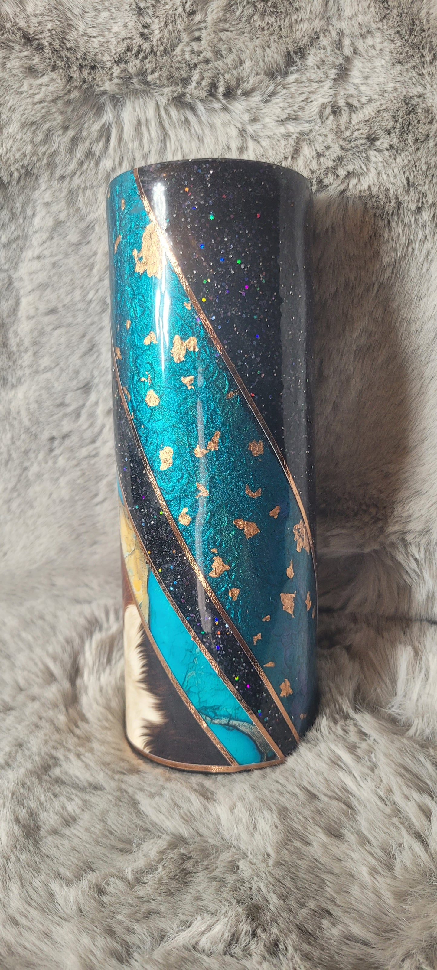 Hand Decorated Tumbler (20oz) cowhide mixed media