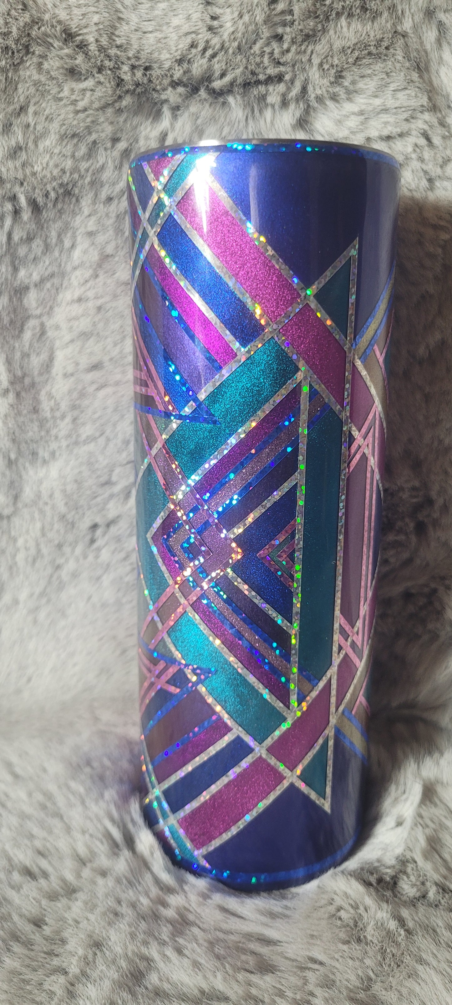 Hand Decorated Tumbler (20oz) blue pink Holo striping