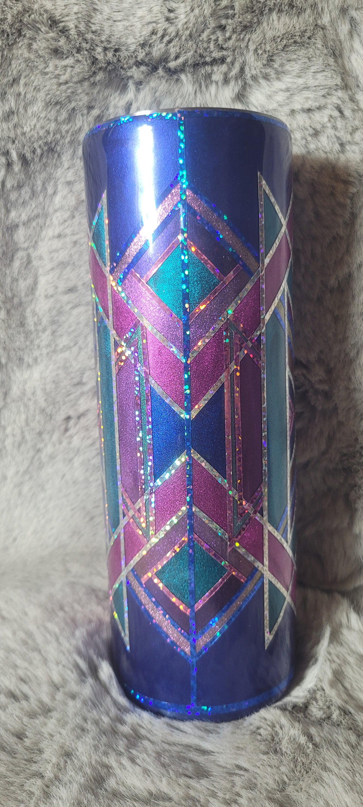 Hand Decorated Tumbler (20oz) blue pink Holo striping