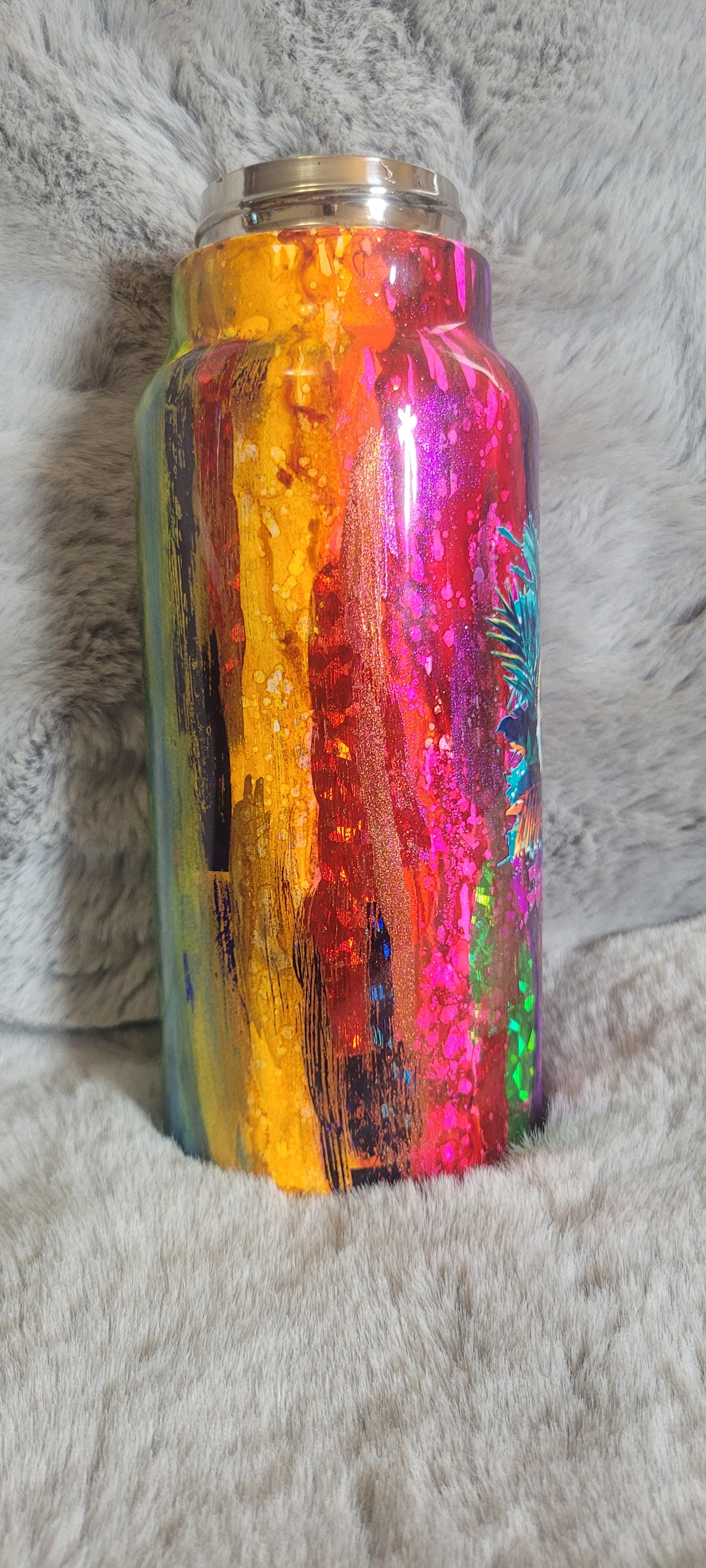 Hand Decorated Tumbler (32oz Hydro) rainbow tiger #1