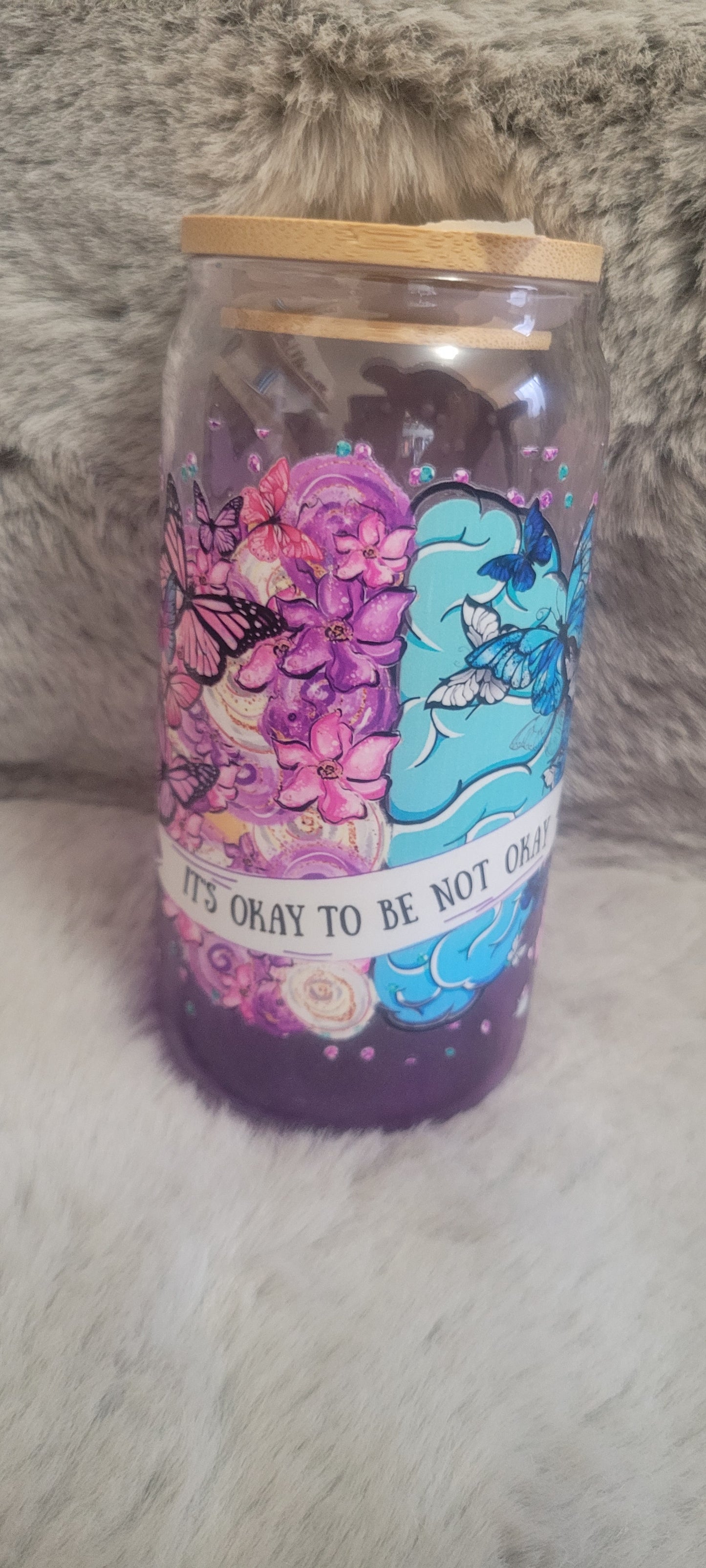 Glass drink can with UVDTF mind