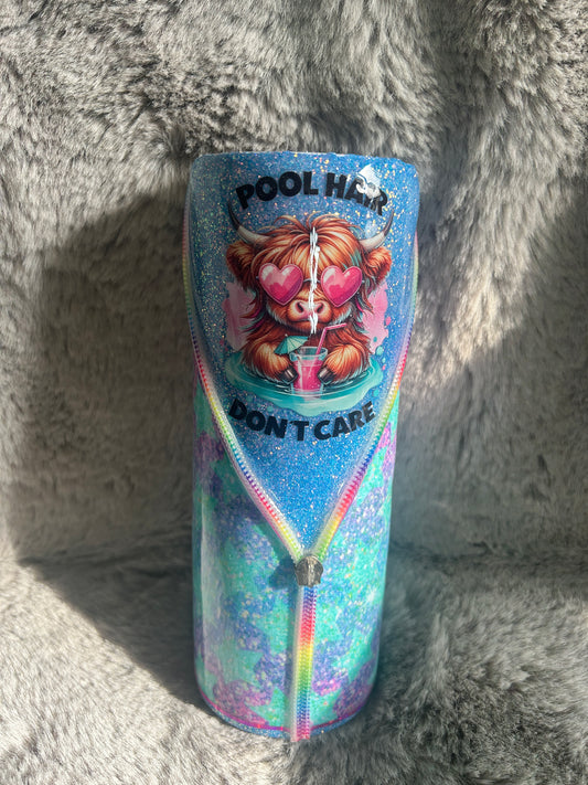 Hand Decorated Tumbler (20oz zipper) Pool Cow