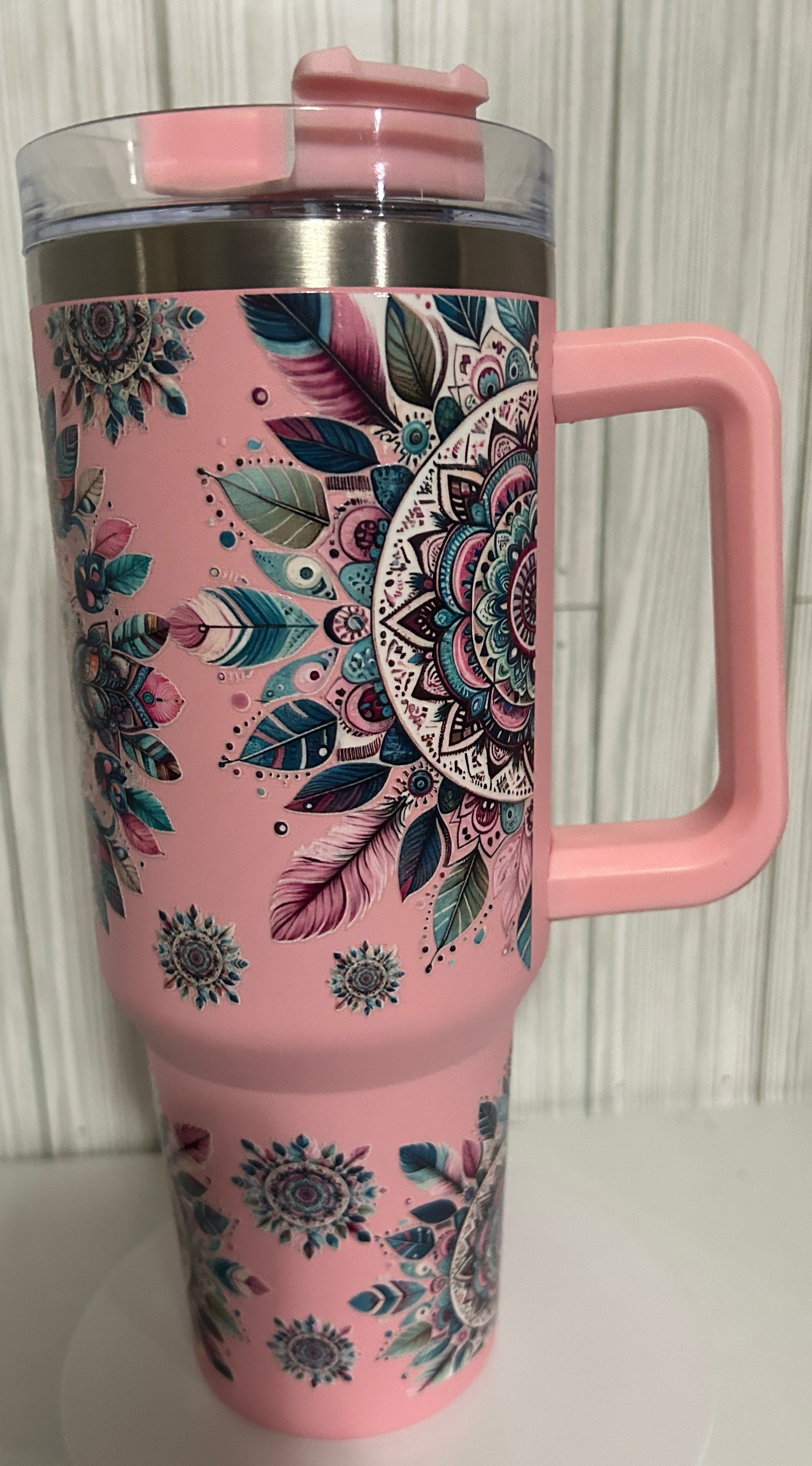 Tumbler (40oz) pink coated stainless steel, Owl