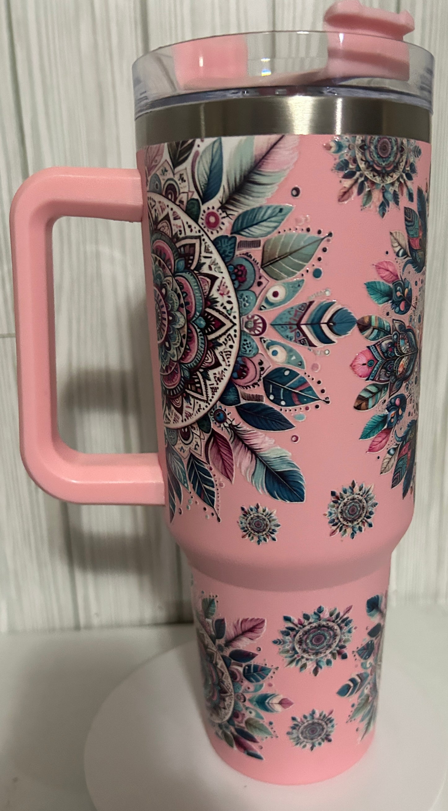 Tumbler (40oz) pink coated stainless steel, Owl