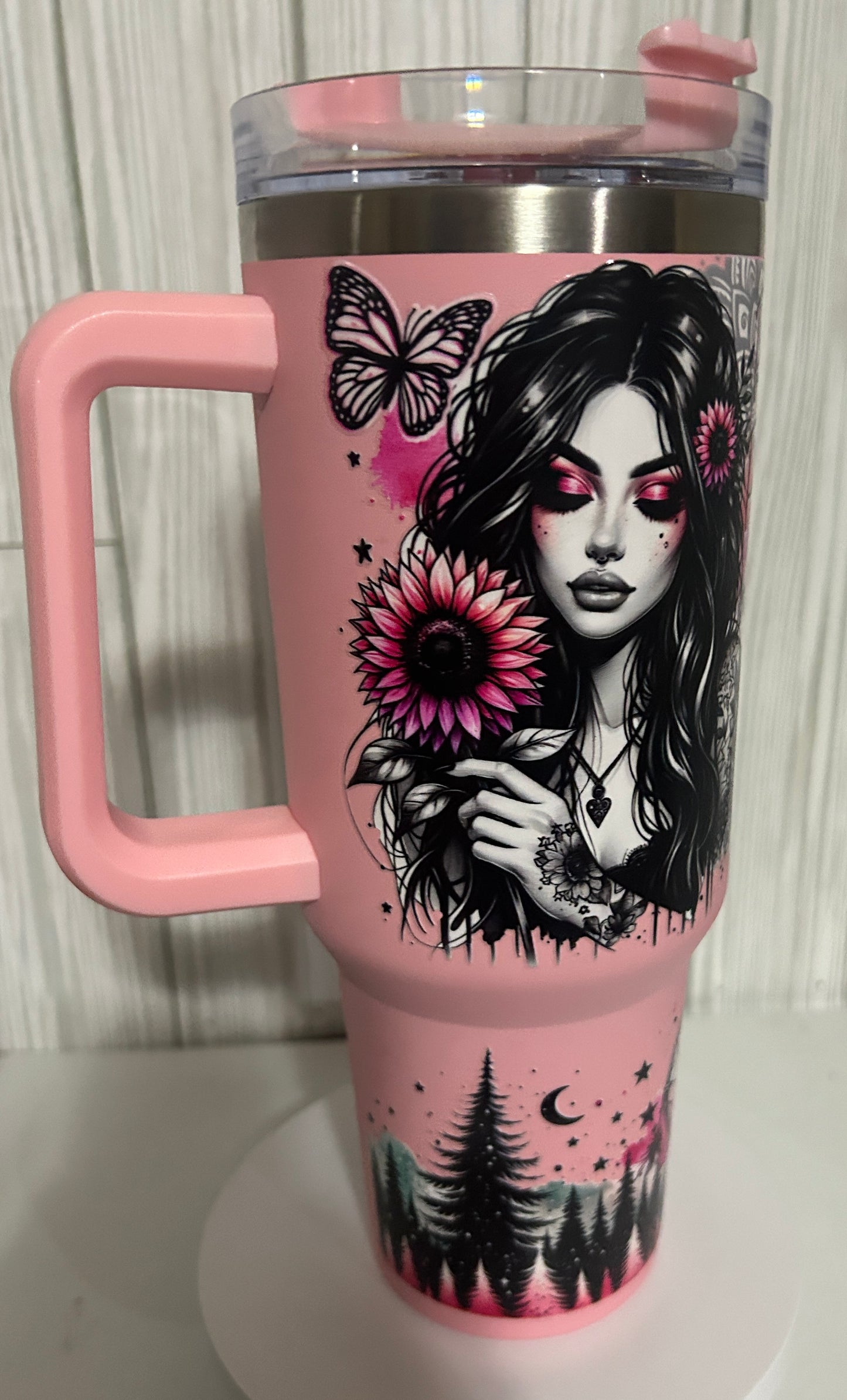 Tumbler (40oz) pink coated stainless steel "Positive mind, positive vibes "