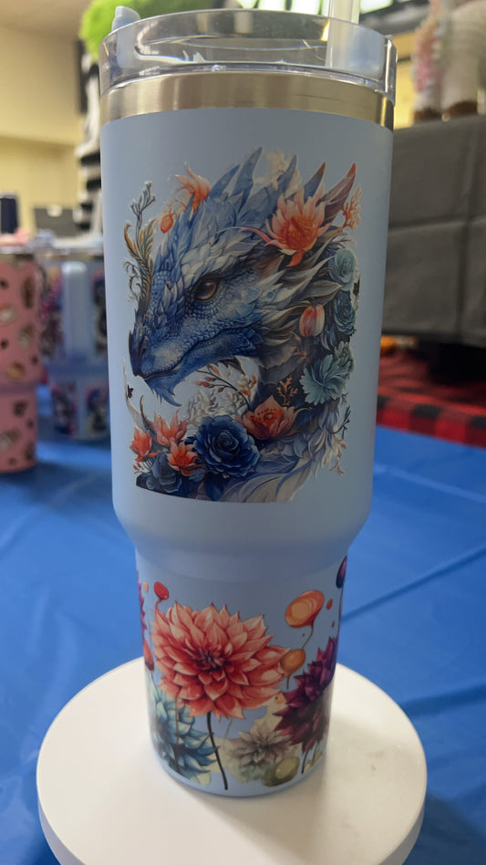 Tumbler (40oz) blue coated stainless steel dragon