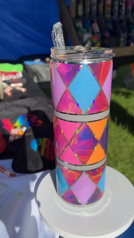 Hand Decorated Tumbler (20oz) neon diamonds