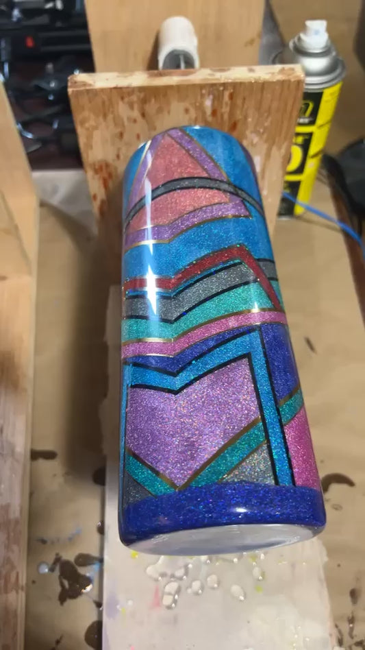 Hand Decorated Tumbler (30oz thick) holo lines (needs one more epoxy coat)