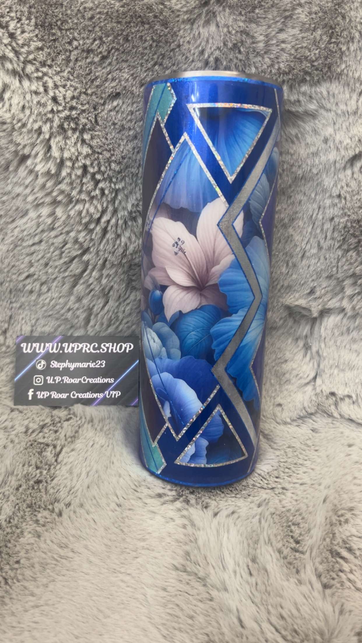 Hand Decorated Tumbler (30oz Skinny) BLUE ROSES #15