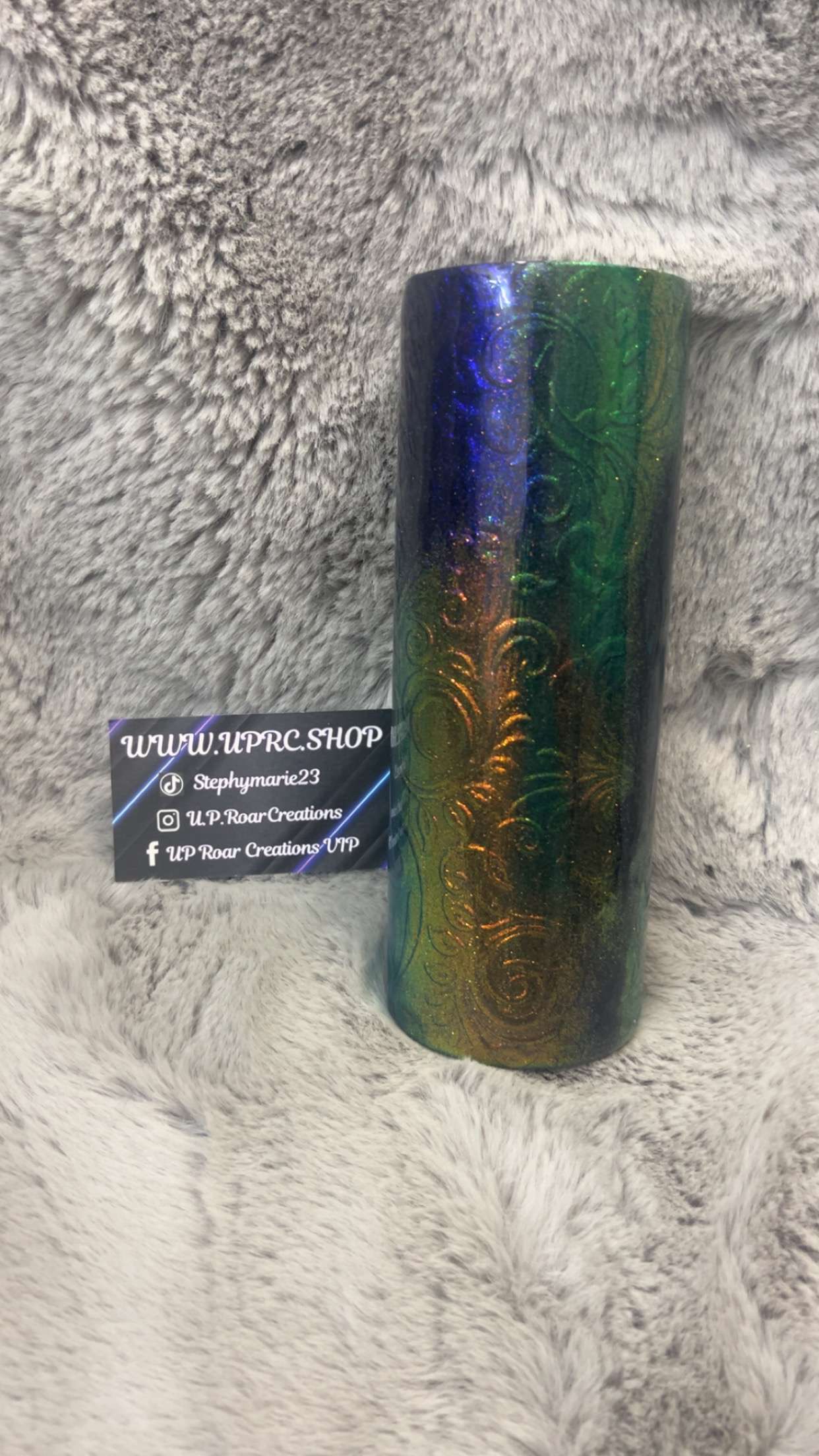 Hand Decorated Tumbler (20oz Skinny) TOOLED LEATHER COLORSHIFT GLITTER #43