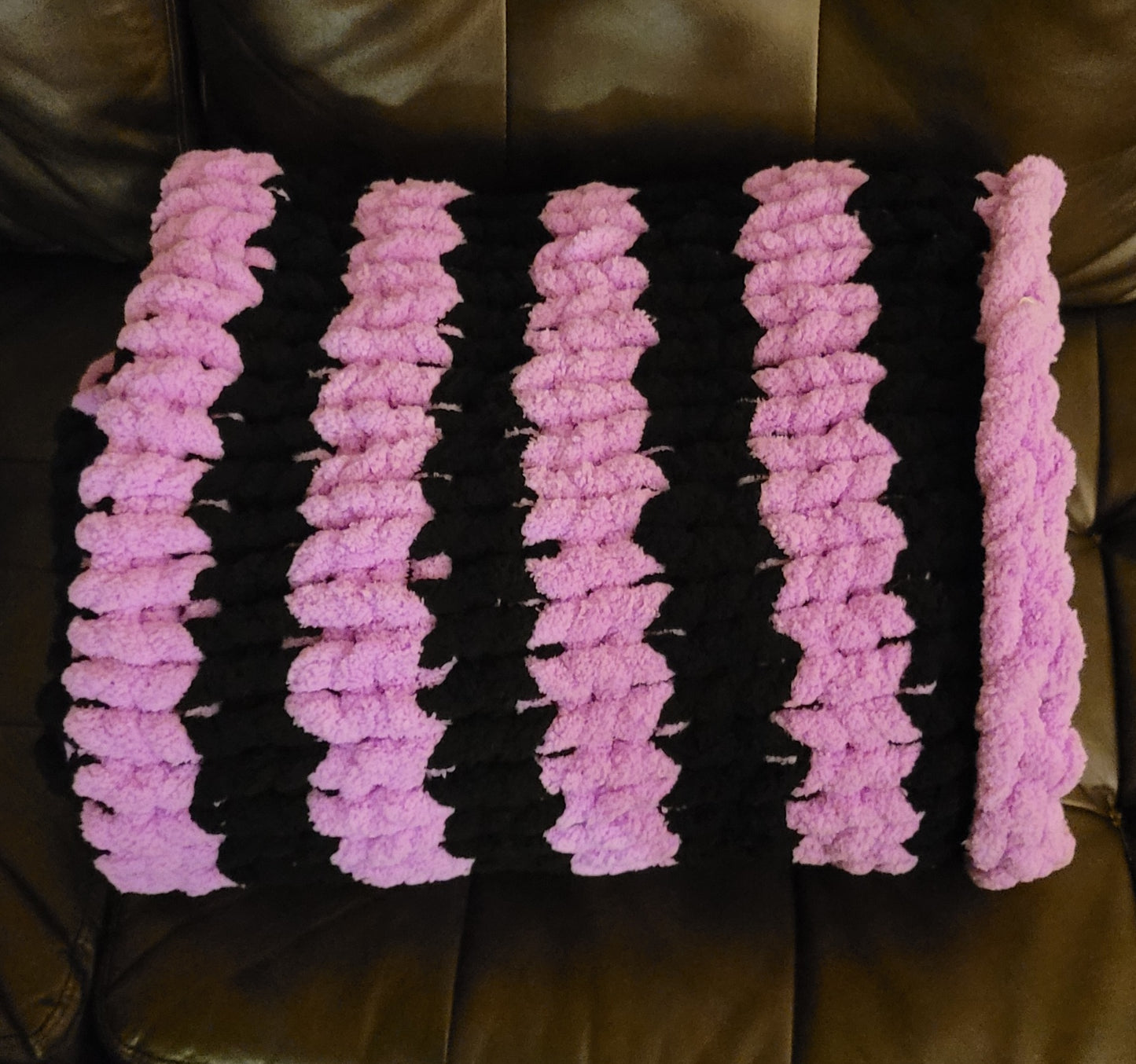 Chunky Yarn Blanket Purple and black striped 55"x40"