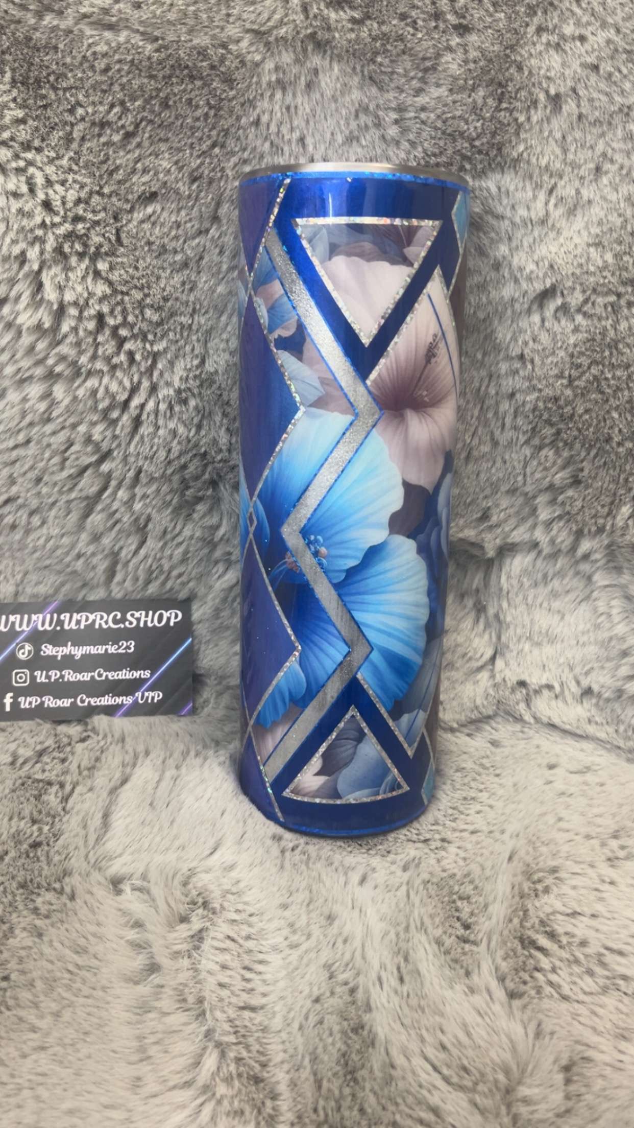 Hand Decorated Tumbler (30oz Skinny) BLUE ROSES #15