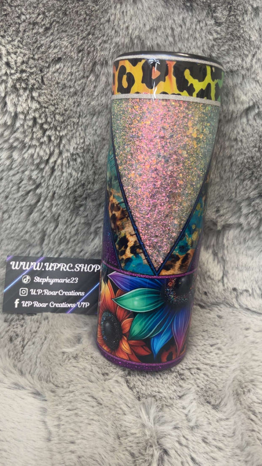 Hand Decorated Tumbler (30oz Skinny) RAINBOW OMBRE OPAL N CHEETAH #10