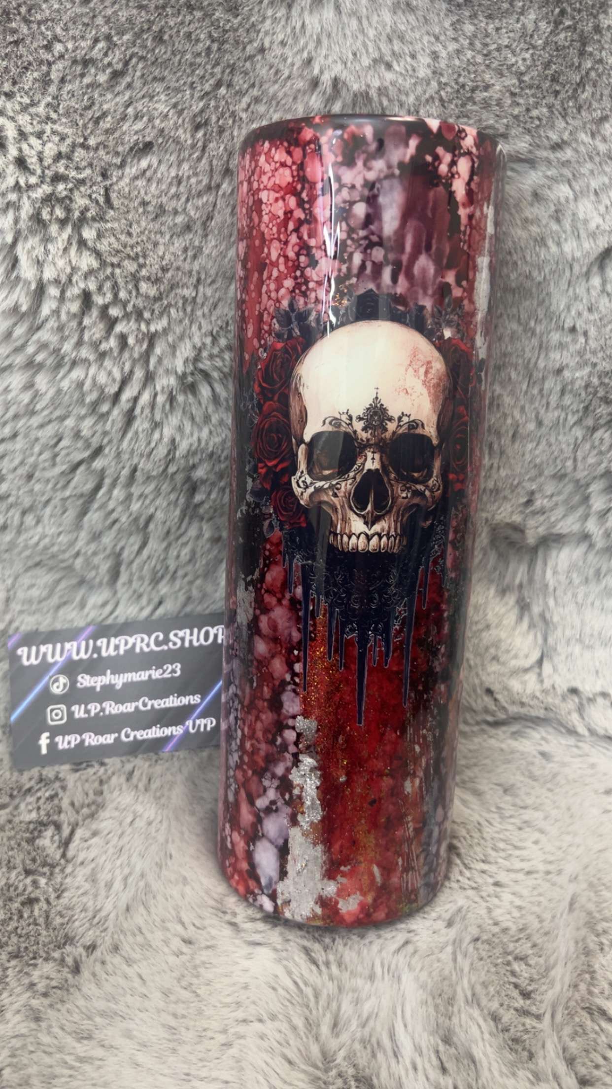 Hand Decorated Tumbler (30oz Skinny) RED SKULL #18