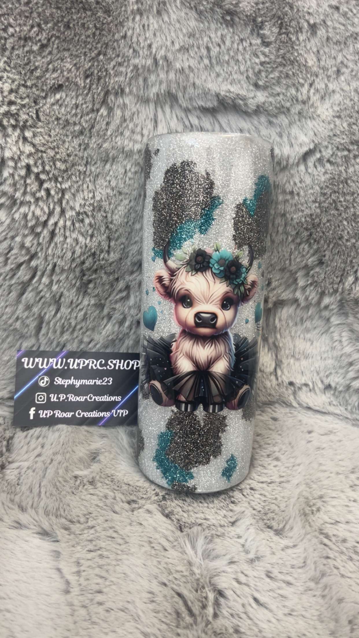 Hand Decorated Tumbler (20oz Skinny) TUTU COW ICED COFFEE #38
